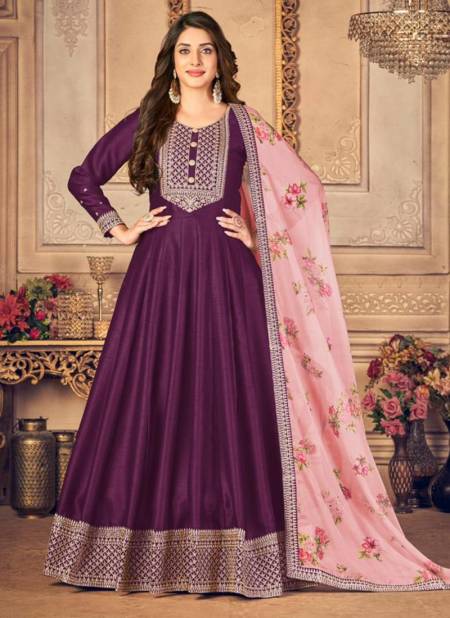 Purple Colour Aanaya VOL 141 New Designer Festive Wear Silk Anarkali suit Collection 4102